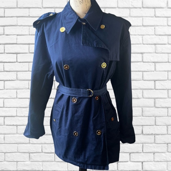 Ralph Lauren Navy Double-Breasted Trench Coat - Picture 1 of 7